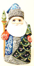 Alkota Russian Genuine Wooden Collectible Santa In Blue Gown 6h
