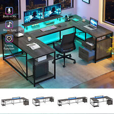 Reversible U Shaped Desk With Power Outlet Led Strip L Shaped Desk With Drawer