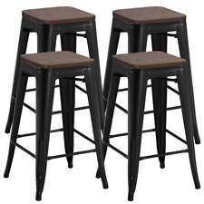 4pcs Metal Counter Bar Stools With Wooden Seat Bistro Patio Restaurant Kitchen