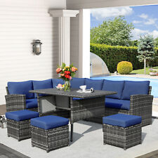 All Weather Wicker 7 Pieces Outdoor Patio Furniture Set With Dining Tablechair