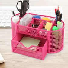 9 In1 Metal Mesh Desktop File Organizer Office School Supply Storage Holder Pink