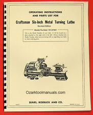 Craftsmanatlas 6 Metal Lathe 101.07301 Owners Parts Manual Revised 0189