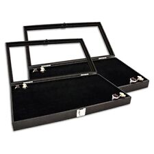 Us Seller 2pc Black Wooden Jewelry Display Case Organizer With Glass Top