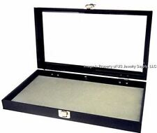 1 Glass Top Lid Grey Pad Display Box Case Militaria Medals Pins Jewelry Knife