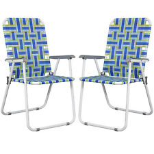 Set Of 2 Folding Patio Lawn Webbed Chairs Beach Camping Chairs For Garden Blue