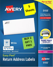 5 Sheets Avery 51555195 Return Address Labels White 23 X 1 34 Laser B2g1