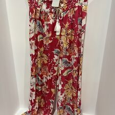 West Loop Womens Palazzo Pants Wide Leg Stretch Waistband Pink Tropical Large