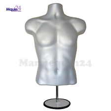 Male Torso Mannequin -grey Silver Stand Hanging Hook Men Dress Form