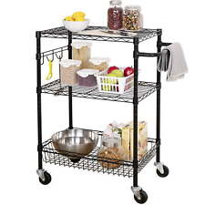 3-tier Wire Rolling Storage Shelf Unit Kitchen Cart 495lb Total Capacity Black