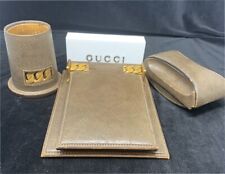 Vintage Gucci Leather Desk Set - Memo Pad Holder Pen Holder And Ink Blotter