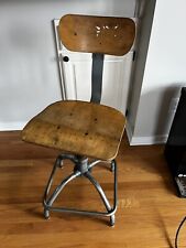 Vtg Industrial Metal Drafting Stool Chair Art Deco Modern Wooden Swivel Bevco