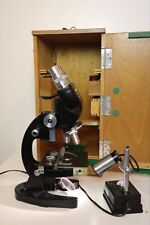 Vintage Unitron Microscope With Wooden Case 2 Objectives And An Lluminator.