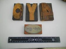 4pc Lot Antique Wood Block Type Printers Stamp Large 4 Y O Letters Numbers