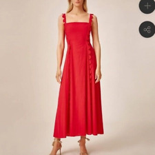 Wiggy Kit Red Seersucker Apron Scalloped Maxi Dress Size M