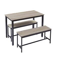 Small Kitchen Table Set With 2 Benches For Living Room Dining Roomgray
