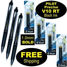 Pilot Precise V10 Rt 3 Pens 4 Packs Of Refills Black Ink 1.0mm Bold Point