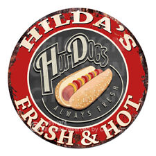 Cwhd-0263 Hildas Hot Dogs Sign Kitchen Decor Birthday Gift Ideas For Woman