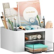 Desk Pen Organizer 2 Drawer 5 Compartmentsdrawer Officeart Supplies White