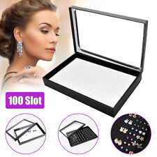 100 Slots Jewelry Ring Display Stand Organizer Tray Holder Earring Storage Box