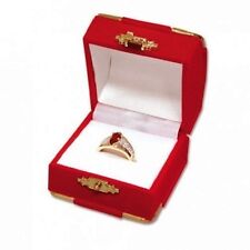 Red Velvet Ring Gift Boxes W Brass Accents Wholesale 1 6 12 Pcs
