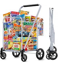 Shopping Cart Jumbo Double Basket Grocery Cart 350 Lbs Capacity Folding Shop...