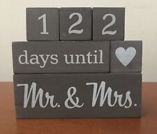 Wedding Countdown Days Until Mr Mrs Set 6 Wooden Blocks Gray White