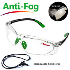 Safeyear Safety Glasses Goggles Work Lab Anti-fog Clear Lens Neck Cord Z87.1 Gn