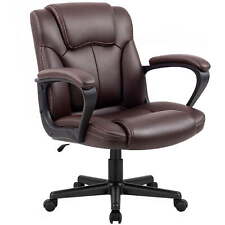 Leather Mid-back Executive Brown Office Desk Chair With Lumbar Support