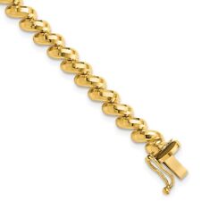 Real 14k Yellow Gold Faceted San Marco Chain Bracelet 7 Inch Women Men
