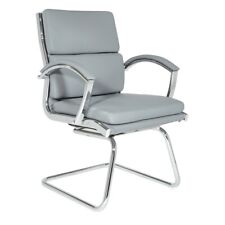 Mid-back Visitors Chair In Charcoal Gray Faux Leather In Chrome Finish Base