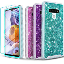For Lg Stylo 6 Phone Case Glitter Diamond Armor Cover Tempered Glass Protector
