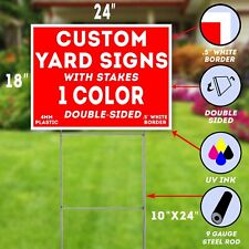 50 18x24 One Color Custom Yard Signs Corrugated Plastic Double Sided Stakes