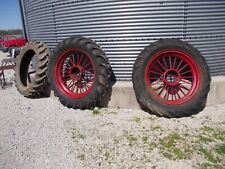 13.9 X 36 Gum Dipped Long Bar Tires On Fh Round Spoke Tractor Rims Ih F20