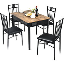 Costway 5pcs Dining Set Metal Table 4 Chairs Kitchen Breakfast Furniture Black
