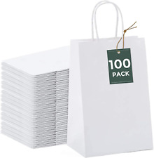 100pcs White Paper Bags 5.25x3.75x8 Small Gift Bags Paper Bags With Handles