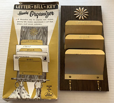 Vtg Mcm Eklind Organizer Woodgrain Metal Letter Bill Keys Box Sun Flower