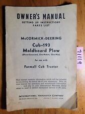 Ih International Mccormick Deering Cub-193 Moldboard Plow For Farmall Cub Manual