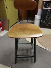 Vintage Drafting Industrial Metal Wood Stool Adjustable Chair Toledo 17-21