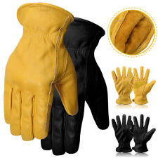 Heavy Duty Thorn Proof Leather Work Gloves Gardening Wood Working Yellow Black