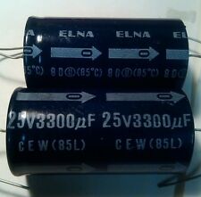 2 Nos Elna 3300uf 25v Radial Large Can Capacitor Min 85c Audio Quality Japan