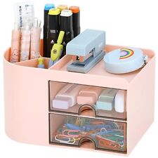 Desk Organizer Office Supplies Caddy With Pencil Holder And Drawer For Pink