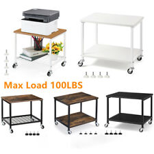 2 Tier Printer Desk Stand Rack Rolling Cart Storage Shelf Lockable Wheels Office