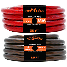 Best Connections 4ga 25ft Ea Blackred Translucent Car Powerground Wire 50ft