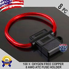 8 Pack 8 Gauge Atc In-line Blade Fuse Holder 100 Ofc Copper Wire Protection Us