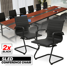 Pair Setblack Leather Sled Base Guest Chair Meeting Room Conference Clerk Seat