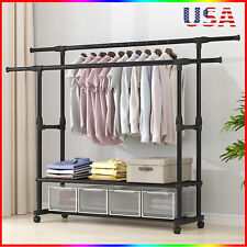 Heavy Duty Clothing Rack Rolling Collapsible Clothes Garment Rack Stand Wwheels
