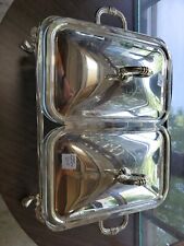 Vintage Brazil Marinex Silver Plated Chafing Footed Buffet Glass Serving Dish