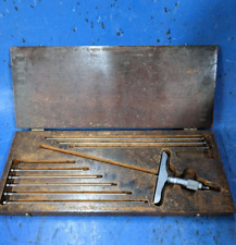 Used 0 To 9 Range Starrett 445 9 Rod Mechanical Depth Micrometer Wooden Case