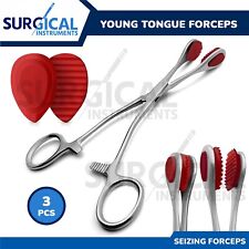 3 Pcs Young Tongue Forceps Set Surgical Obgynecology With Rubber German Grade