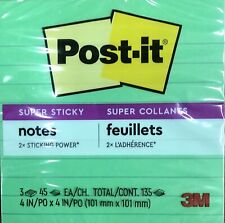 3m Post-it Notes 4x4 In 3 Pads - Lined - Blue Green Super Sticky